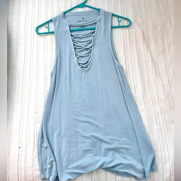 American Eagle Outfitters Tops - American Eagle Light Blue Lace Up Tank Sz. S